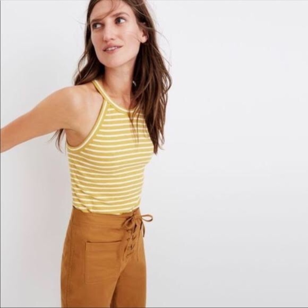 Madewell striped yellow tank